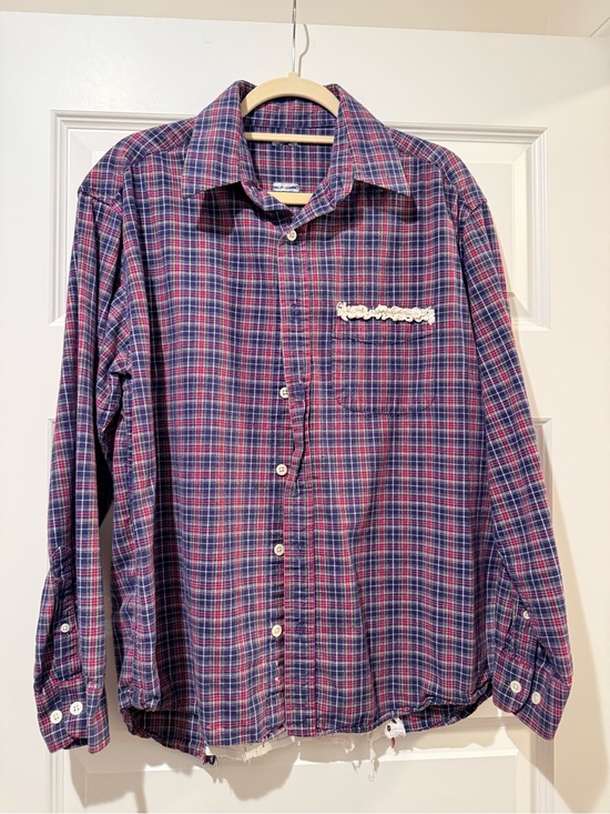 Tops - Women’s Plaid Button-Down Shirt w/ lace details